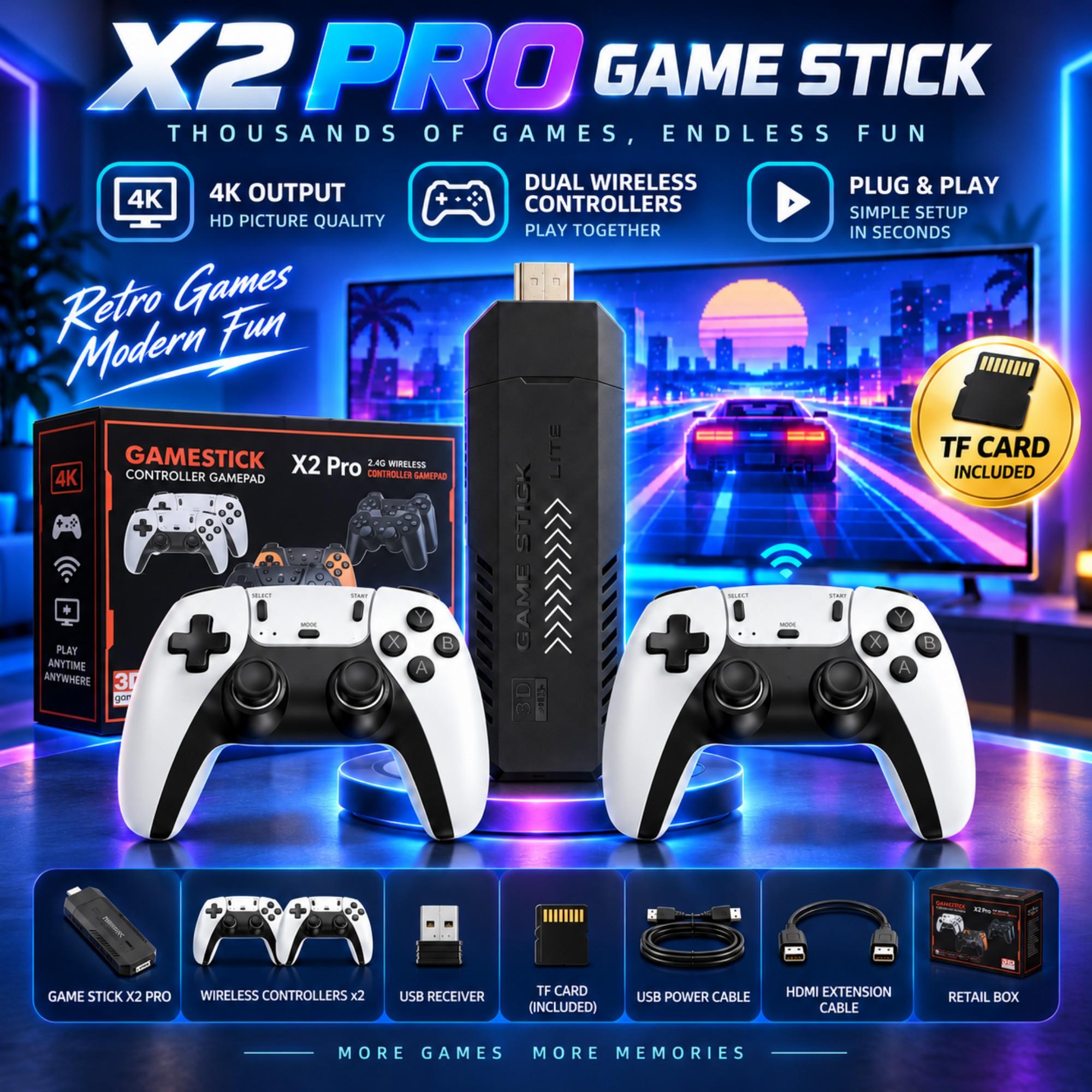 Retro Gaming Game Stick - X2 PRO Game Stick 4K HD